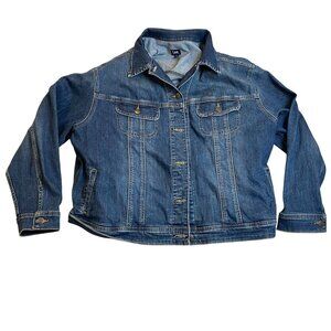 Lee Women's Denim Jacket XXL Classic Fit Medium Wash Blue Button Up Collared